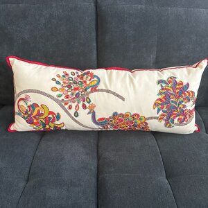 USED Pier 1 Embroidered Peacock Lumbar Pillow